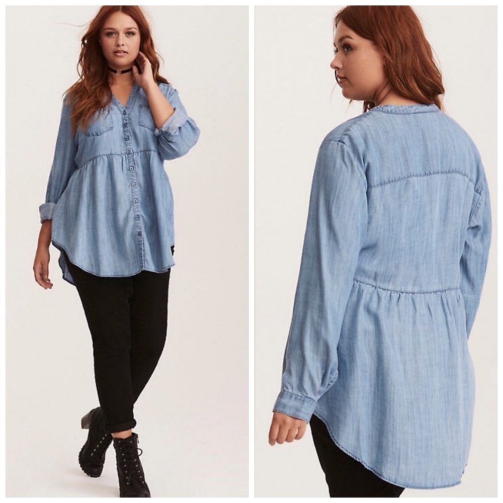 Torrid Emma Chambray Babydoll Tunic Top